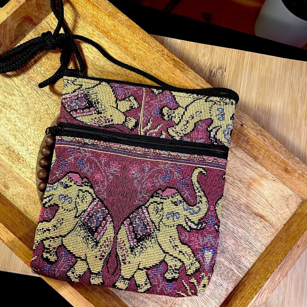 Boho Global Elephant Print Mini Crossbody Nomad Woven Tribal Pouch
